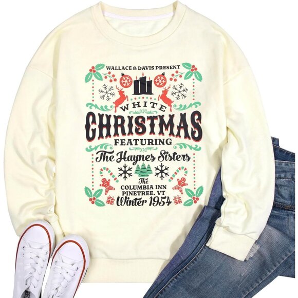 Womens White Christmas Sweatshirt Christmas Crewneck Shirt - Picture 6 of 6